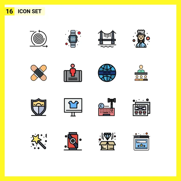 Set Modern Icons Symbols Signs Aid Female Chef Hand Watch — Stock Vector