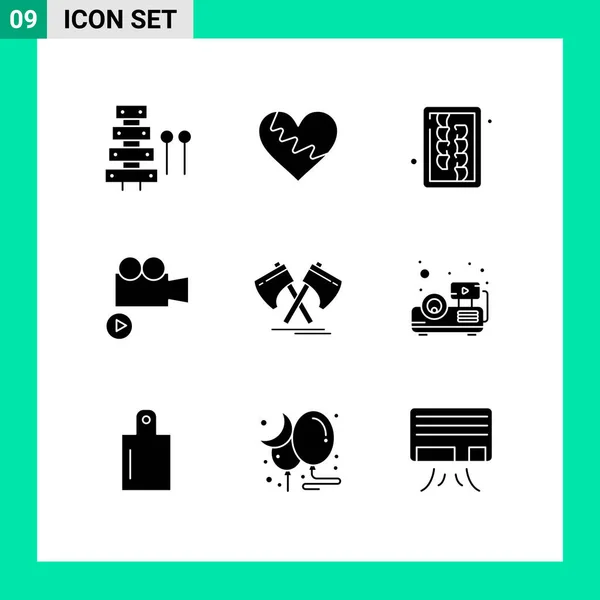 Creative Icons Modern Signs Symbols Axe Media Favorite Camera Kitchen — Stock Vector
