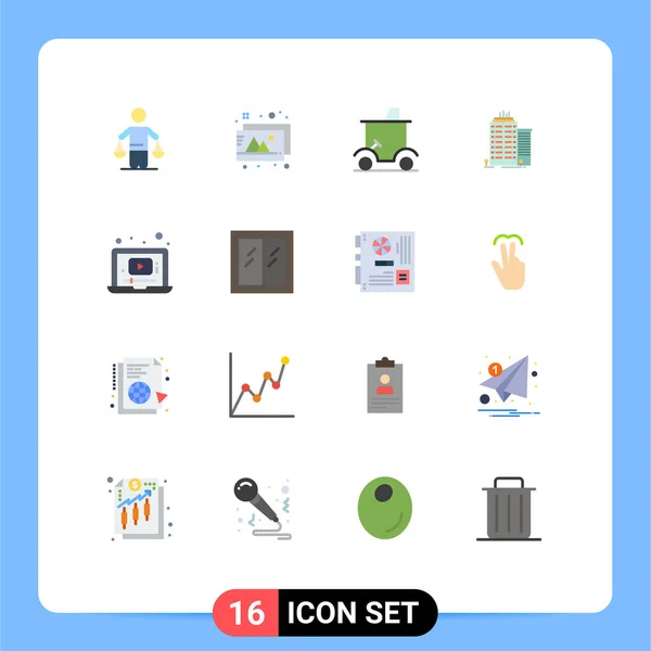 Set Modern Icons Sysymbols Signs Laptop Office Cart Skyscaper Sports — Archivo Imágenes Vectoriales