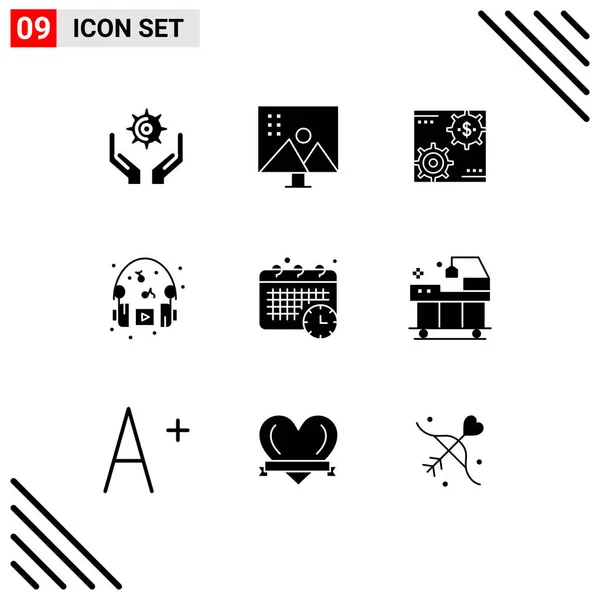 Thematic Vector Solid Glyphs Editable Symbols Hobby Profit Photo Retouching — Stock Vector