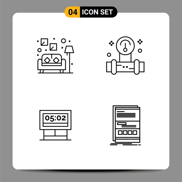 Line Pack Mit Universellen Symbolen Für Couch Partitur Manometer Wasser — Stockvektor