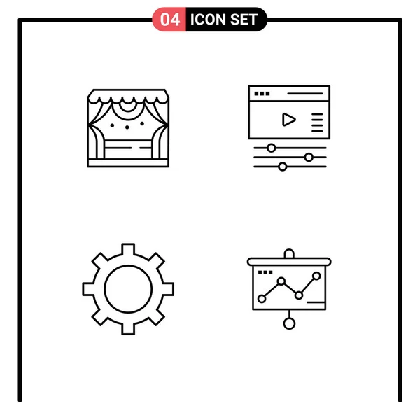 Line Pack Univerzális Szimbólumok Szórakoztató Menedzsment Színház Videó Bemutató Szerkeszthető — Stock Vector