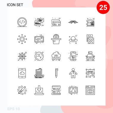 Erkekler, hareketlilik, mesaj, hipster, para Düzenlenebilir Vektör Tasarım Elementleri için 25 Satır İşareti ve Sembolü Stok Vektör Simgesi Paketi