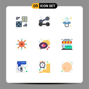 9 Kullanıcı Arayüzü Modern İşaretler ve sohbet sembolleri Düz Renk Paketi, tohumlama, halter, bağlantı, Dolar Düzenlenebilir Vektör Tasarım Elemanları