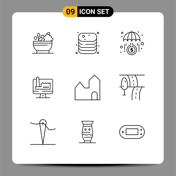 Stock Vector Icon Pack Line Signs Symbols Factory Monitore Shop — Stock Vector