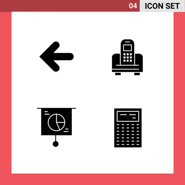 Mobile Interface Solid Glyph Set Pictograms Arrow Chart Point Back — Stock Vector