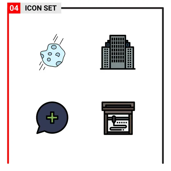 4つの創造的なFilledlineフラット小惑星の色 スペース アパート 新しい編集可能なベクトルデザイン要素のパック — ストックベクタ