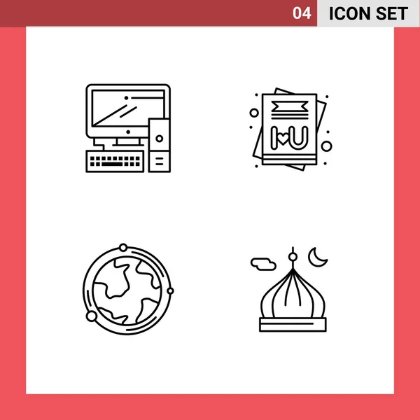 Stock Vector Icon Pack Mit Zeilenzeichen Und Symbolen Für Computer — Stockvektor