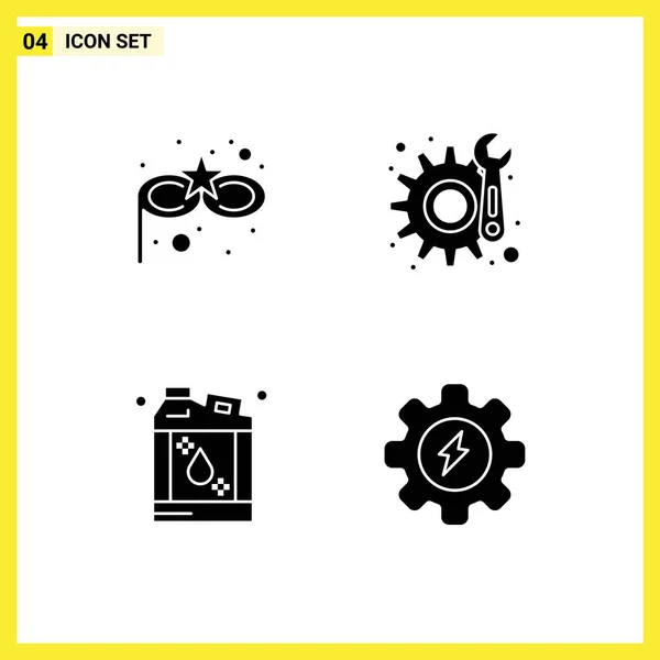 User Interface Pack Basic Solid Glyphs Carnival Mask Liquid Gear — Stock Vector