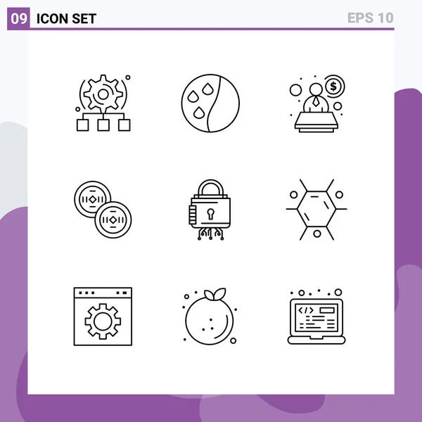 Stock Vector Icon Pack Líneas Signos Símbolos Para Seguridad Bloqueo — Vector de stock