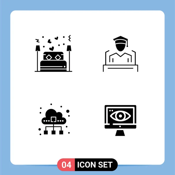 Modern Set Solid Glyphs Pictograph Bed Cloud Lover Education Technology — Vector de stock