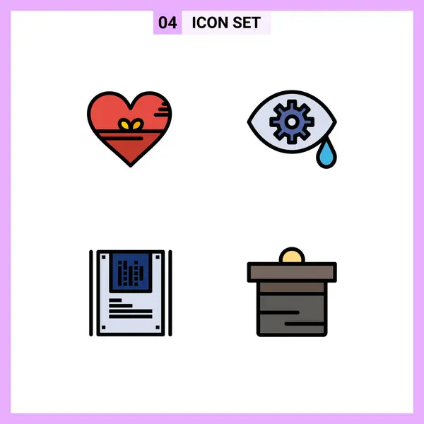 4つの創造的なFilledlineフラットハート グラフィック のような 復号化可能なベクトルデザイン要素の色のパック — ストックベクタ