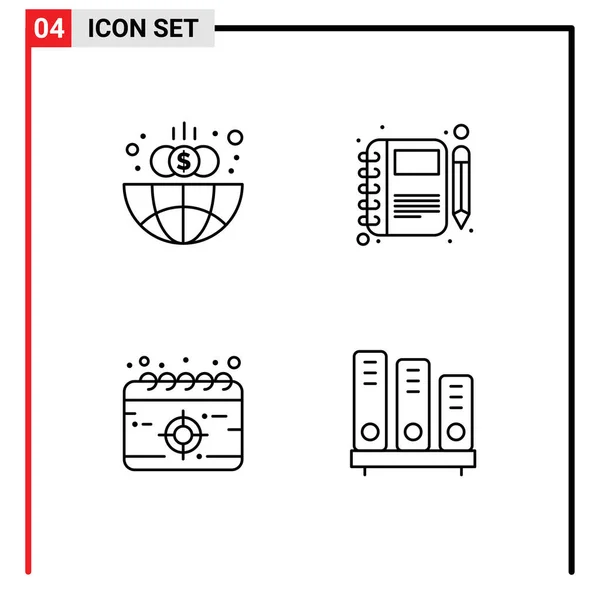 Filledline Flat Colors Set Business Calendar Globe Note Mission Editable — 스톡 벡터