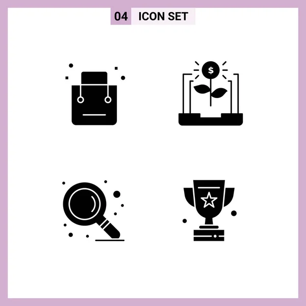 Pictogramme Ensemble Glyphes Solides Simples Sac Investissement Magasin Entreprise Recherche — Image vectorielle