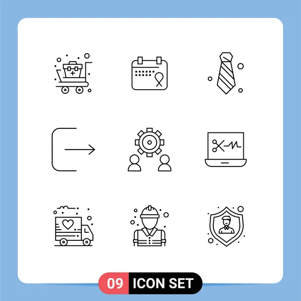 Grupo Universal Símbolos Icono Líneas Preferencia Modernas Configura Attire Logout — Vector de stock