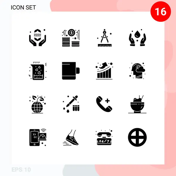 Modern Set Solid Glyphs Symbols Love Flask Compass Chemical Environment — Stock Vector