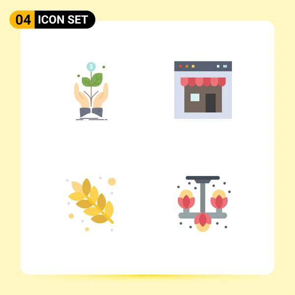 Set Commercial Flat Icons Pack Business Shop Plant Interface Food — Stock Vector