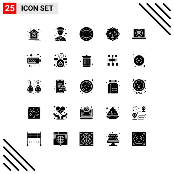 Set Modern Icons Symbols Signs Video Multimedia Help Share Cloud — Stock Vector