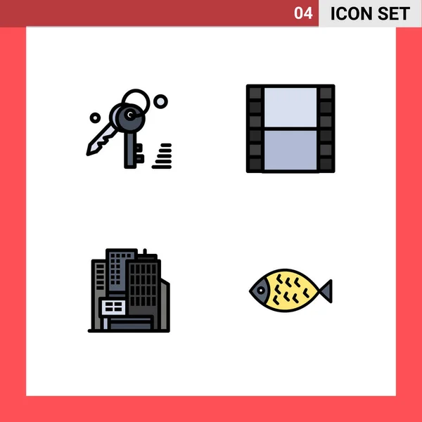 Pack Couleurs Plates Filledline Modernes Signes Symboles Pour Supports Impression — Image vectorielle