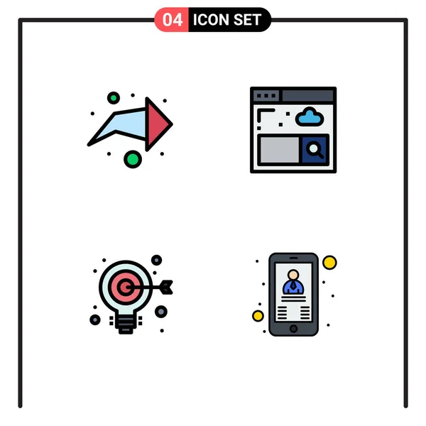 Conjunto Moderno Cores Planas Filledline Pictograph Seta Web Navegador Lâmpada — Vetor de Stock