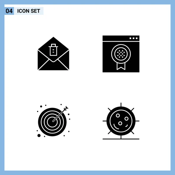 Universal Solid Glyph Signs Symbole Für Mail Target Award Online — Stockvektor