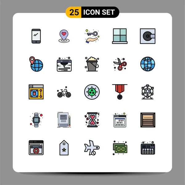 Set Modern Ikonok Szimbólumok Jelek Otthon Ajtó Pin Épületek Kulcs — Stock Vector