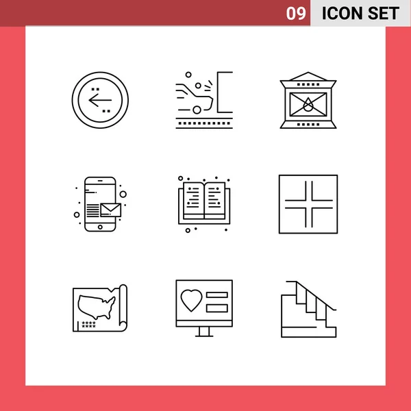 Pictogram Set Simple Outlines Send Message Safety Email Lantern Editable — Stock Vector