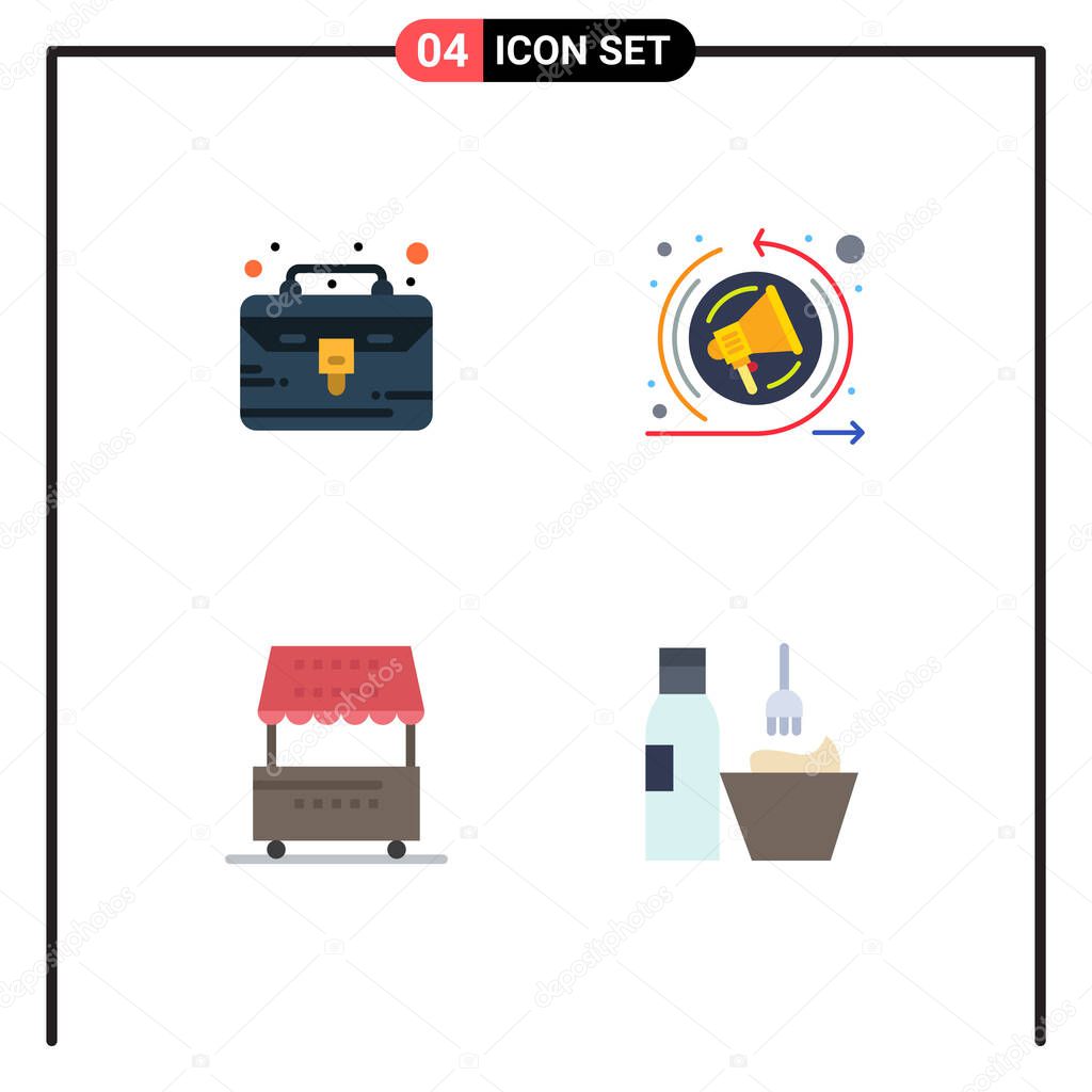 Group of 4 Flat Icons Signs and Symbols for business case, food, thing, seo speech, meal Editable Vector Design Elements