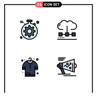 Mobil ve Uygulamalı Web siteleri sunucusu, bez, bulut, medya, pazarlanabilir Vektör Tasarım Elemanları için 4 Filledline Düz Renk kavramı