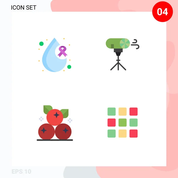 モバイルインターフェースフラットアイコン4枚セット クランベリー 感謝祭の写真編集可能なベクトルデザイン要素 — ストックベクタ