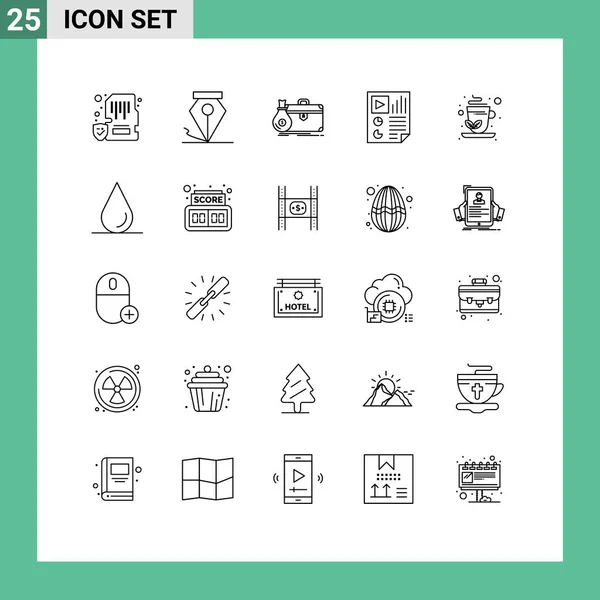 Universal Icon Symbolit Ryhmä Moderni Rivit Video Sivu Salkku Asiakirja — vektorikuva