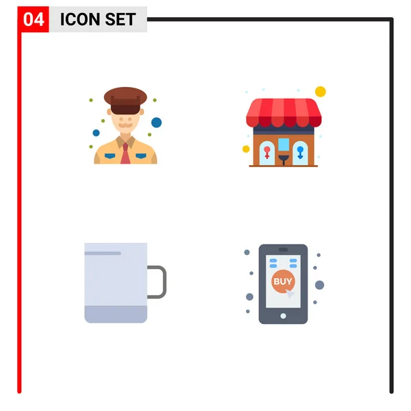 Set Vector Flat Icons Grid Man Commerce Public Cup Mobile — Stock Vector