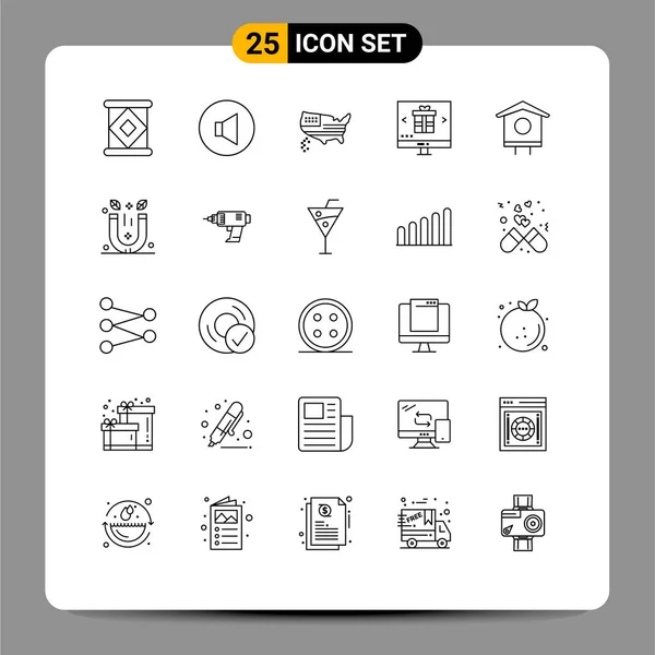 Mobile Interface Line Set Pictograms Bird House House Thanksgiving Shopping — Archivo Imágenes Vectoriales