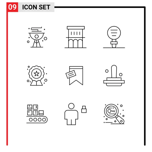 Creative Icons Modern Jelek Szimbólumok Jelvény Minőség Tulajdonság Kutatás Kísérlet — Stock Vector
