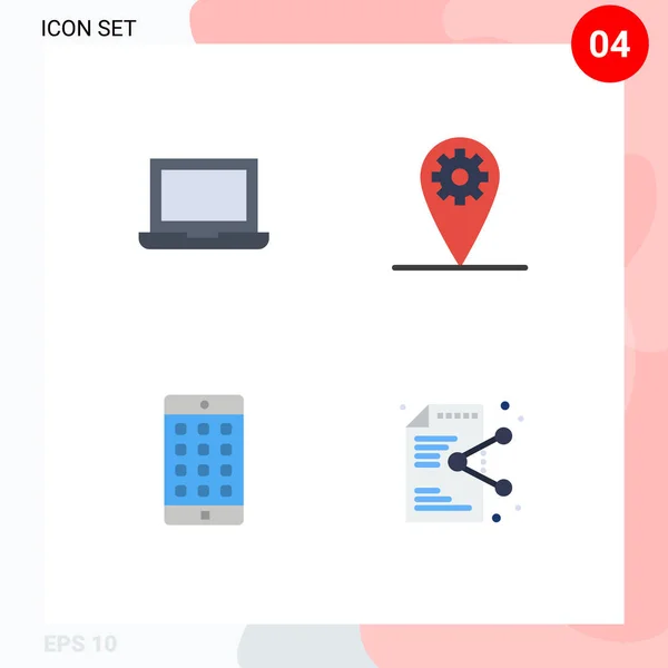 Conjunto Moderno Ícones Planos Pictograph Dispositivo Senha Engrenagem Aplicação Elementos —  Vetores de Stock