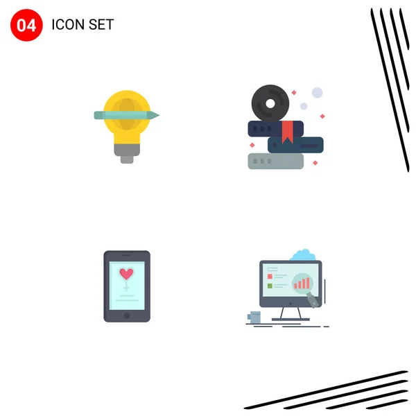 Pictogram Set Simple Flat Icons Success App Bulb Education Love — Stock Vector