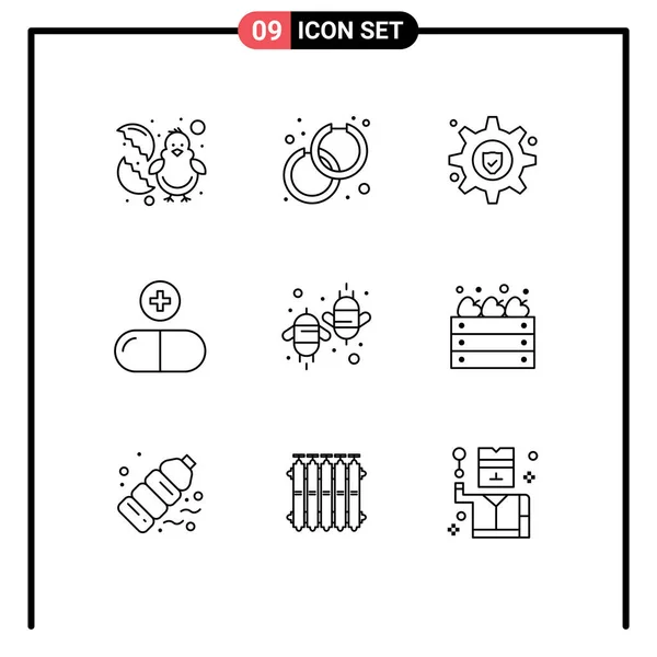 Stock Vector Icon Pack Line Signs Symbols Eco Agriculture Setting — Stock Vector