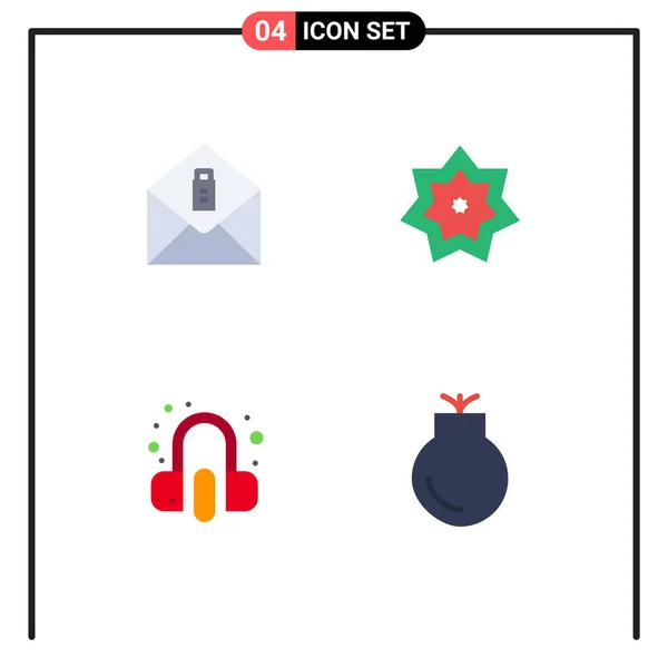 Set Vector Flat Icons Grid Mail Headphone Holy Month Earphone — Vector de stock