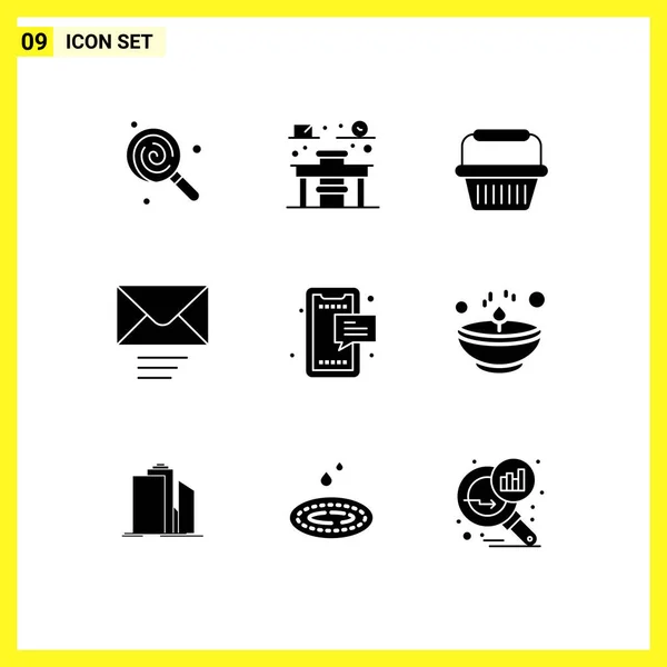 Mobile Interface Solid Gyph Set Pictograms Mobile Chat Cart Sms — Vector de stock