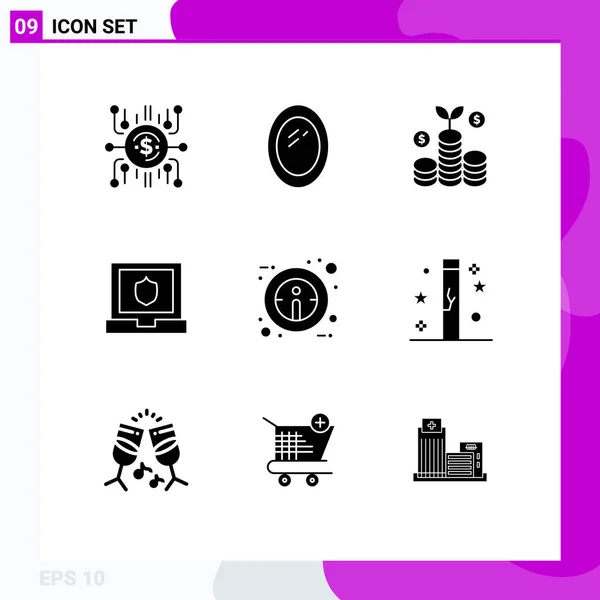 Set Commercial Solid Glyphs Pack Celebration Information Business Info Security — Stock Vector