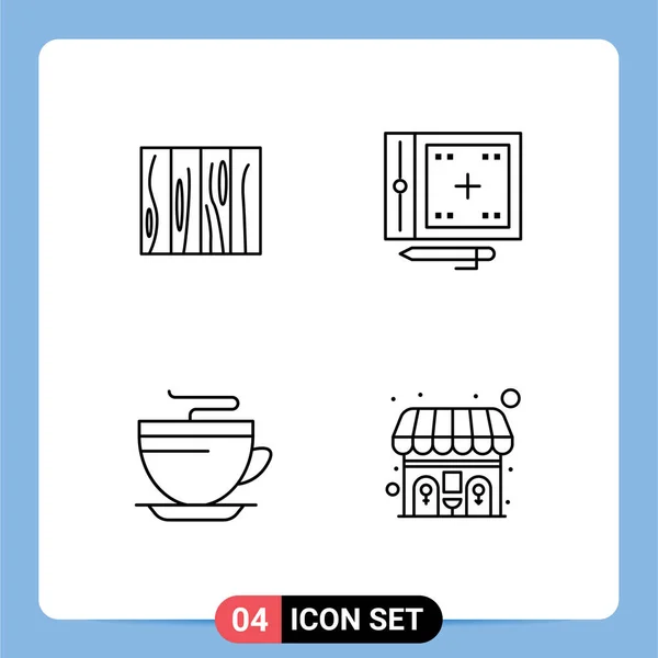 4ファイルラインフラットカラーのグループタイル デザイン コーディング 紅茶の記号編集可能なベクトルデザイン要素のための記号とシンボル — ストックベクタ