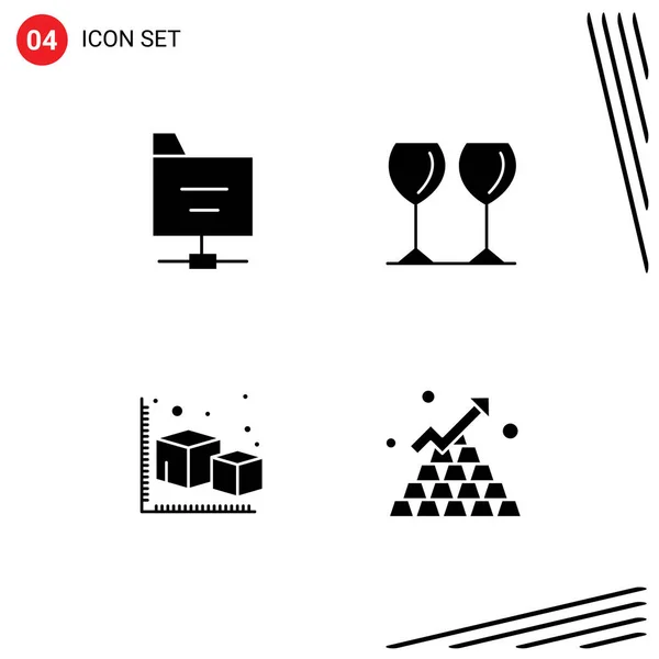 Moderno Set Glyphs Sólido Pictograph Archivos Modelado Vidrio Hotel Barras — Vector de stock