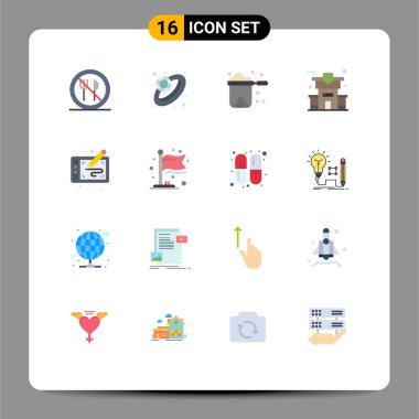 Sanat, grafik, pan, özellik, ev düzenleyici vektör tasarım elementleri gibi Web Yazdırma Ortamı için 16 Modern Düz Renk İşareti ve Sembolü paketi