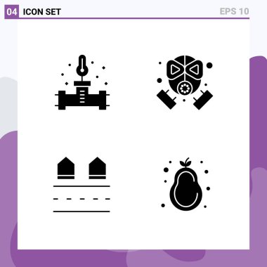 Boru, ev, sıcaklık, maske, gerçek Düzenlenebilir Vektör Tasarım Elementleri için 4 Katı Şekil ve Sembolden oluşan bir grup