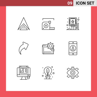 Para, doğru, cetvel, yukarı, tahta Düzenlenebilir Vektör Tasarım Elemanları için 9 Satır İşaretleri ve Sembolleri Stok Vektör Simgesi Paketi