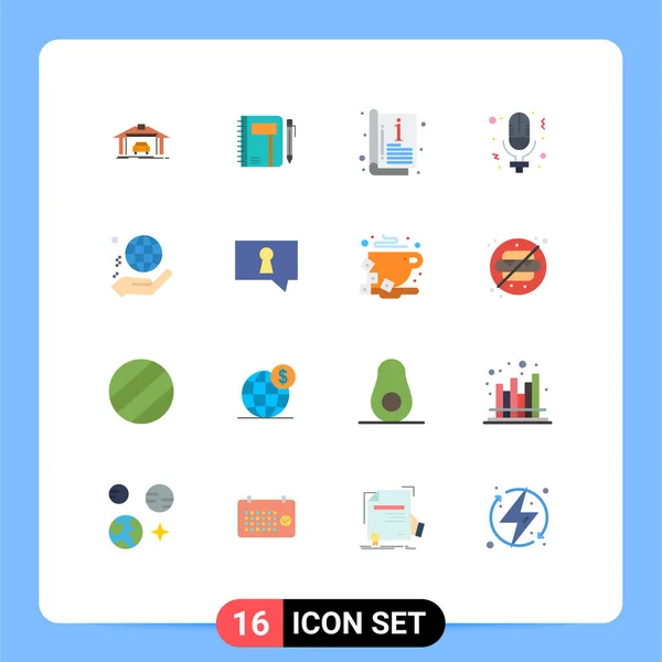 Mobile Interface Flat Color Set Pictograms Record Day Pad Template — Vector de stock