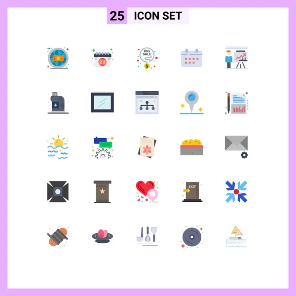 25ユーザーインターフェイス現代的な記号やビジネス 大規模な販売 カレンダーのシンボルのフラットカラーパック編集可能なベクトルデザイン要素 — ストックベクタ