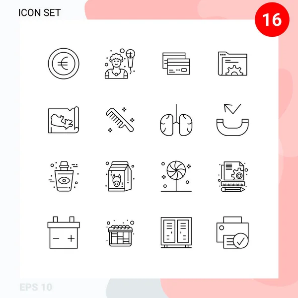 Mobile Interface Outline Set Pictograms Map Folder Card Data Money — Vector de stock