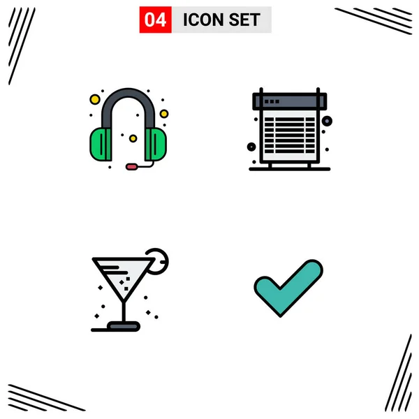 Creative Icons Modern Signs Sysymbols Communications Beverage Headphone Fan Glass — Vector de stock