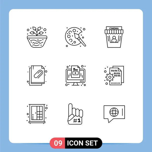 Thematic Vector Outlines Editable Sysymbols Computer Document Hobby Attachment Theater — Vector de stock